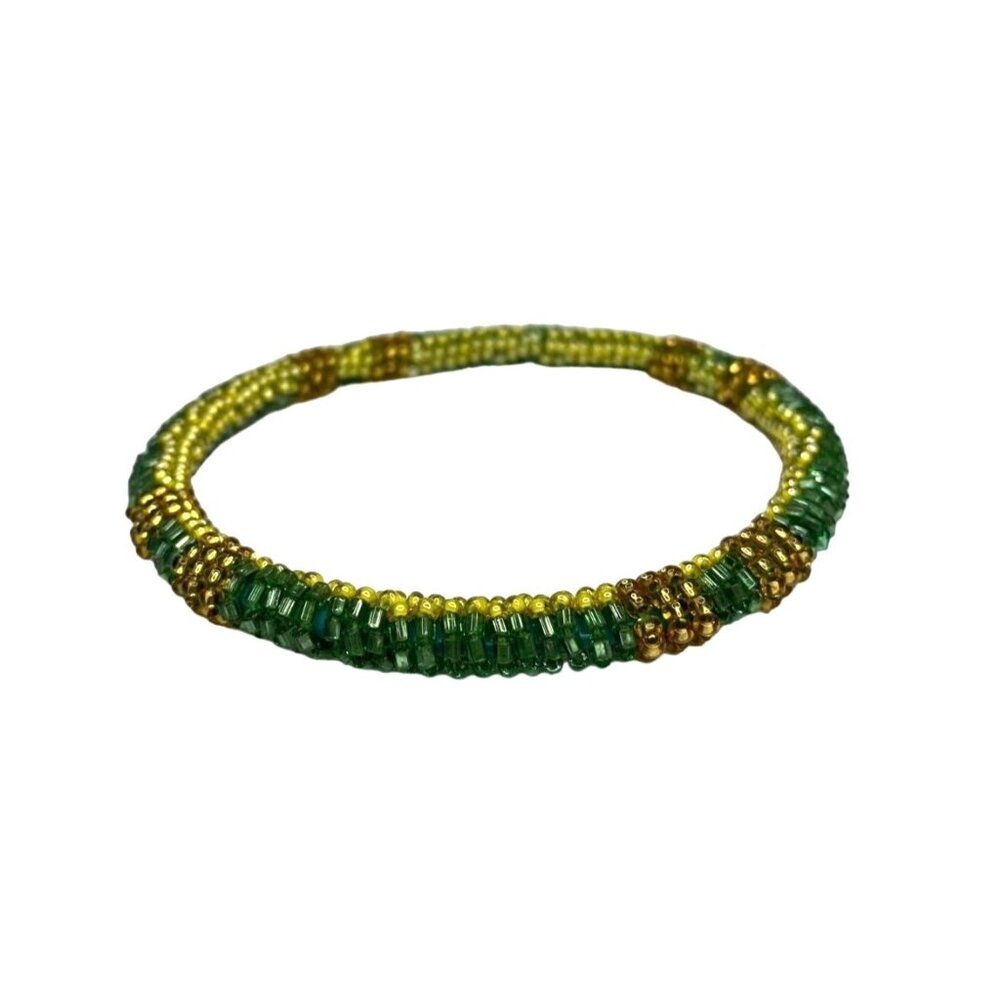 Beaded‎ Green Gold Bangle Bracelet Vintage